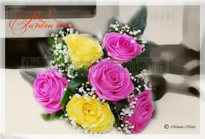 Felicitare de dragoste cu buchet de trandafiri